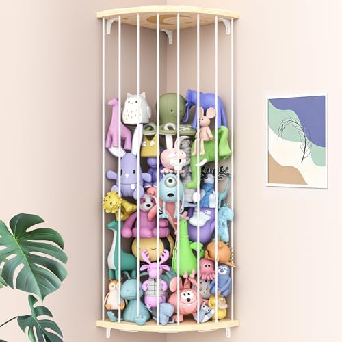 Wood Stuffed Animal Storage, Adjustable Corner Toy Organizer Plushie Holder by Zayysoha