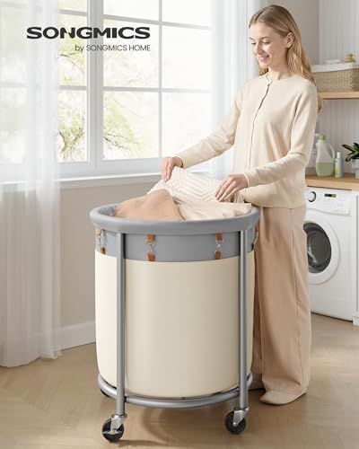 SONGMICS Laundry Basket with Wheels, 190 L, Steel Frame, Removable Bag - Image 2