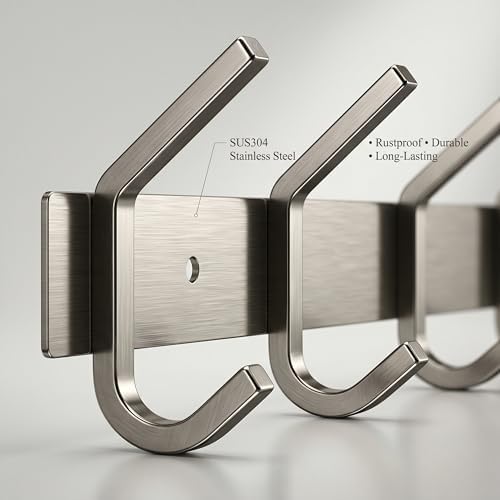 Coat Rack Wall Mount – Brushed Nickel 24 Inch Stainless Steel Hook Rail with 8 Heavy Duty Double Coat Hooks – Wall Mounted Coat Hanger for Entryway, Bathroom, Bedroom, Towel, Hat Organizer - Image 3