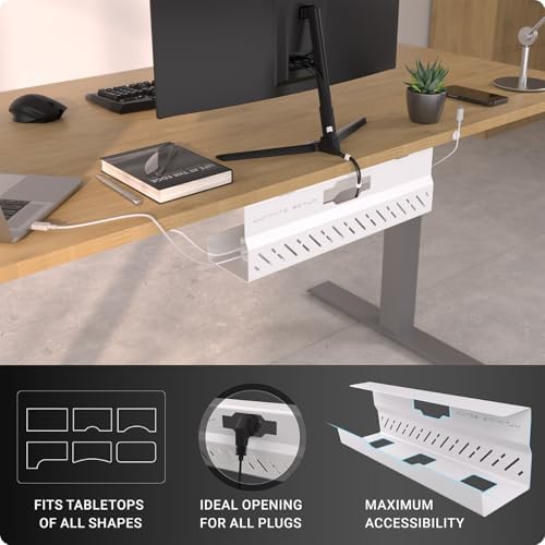 Under Desk Cable Management Tray no Drill – Wire Management - Cord Organizer – Huge Load Capacity – Under Desk Cable Tray no Drill (White, 1 Piece Set) - Image 2