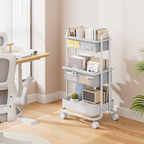 Modanais Baby Diaper Caddy Organizer Cart - 3 Tier Rolling Cart, Light Gray - Image 6