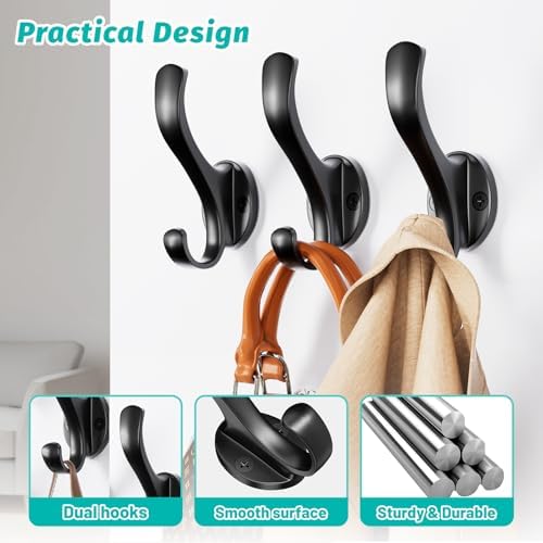 Coat Hooks Heavy Duty - Easy to Install Metal Towel Hooks Screw-in Wall Hooks for Hanging Hat, Towel, Key, Robe, Scarf, Bag, Cap (8 PCS Black) - Image 4
