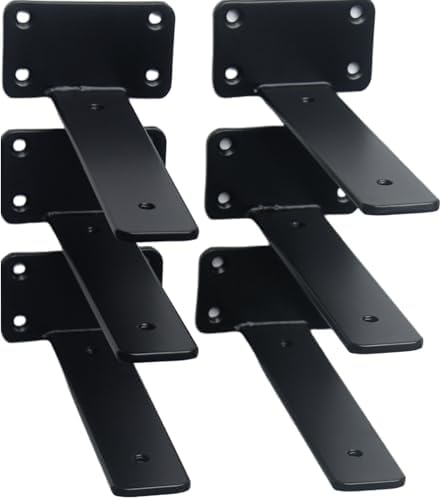6 Pack - 7 inch Black Hidden L Shelf Bracket (1/5 Inch Thicked) Iron Floating Shelf Brackets Rustic Industrial Metal Brackets for Shelf Support by MHMYDZ