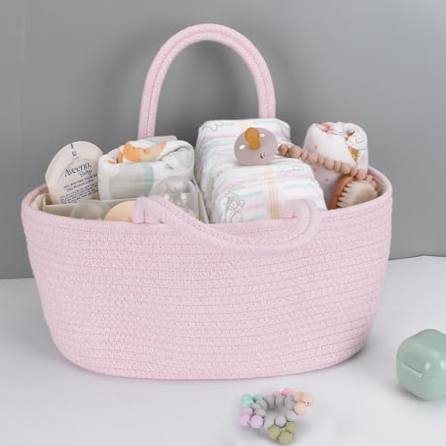 XUANGUO Pink Cotton Rope Baby Diaper Caddy Organizer Basket for Girls - Image 4