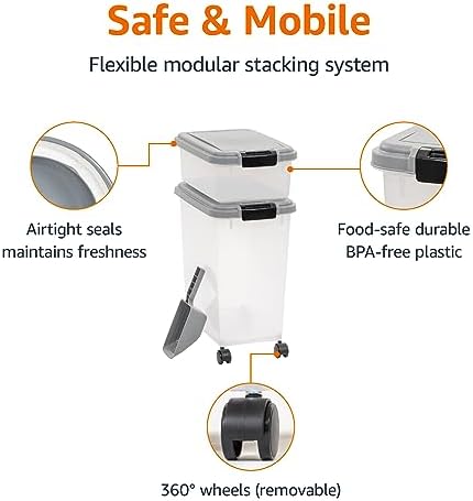 Amazon Basics 3-Piece Airtight Pet Food Storage Container Combo with Scoop, BPA Free, Removable Wheels, 33 QT + 12 QT - Image 2