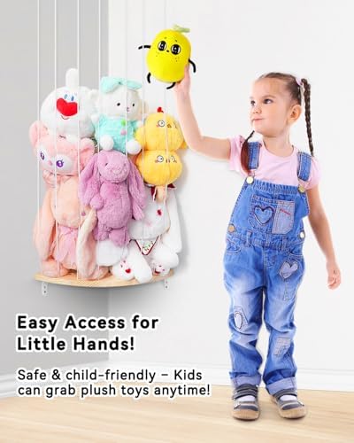 Wooden Stuffed Animal Storage Corner, Height Adjustable Plush Toy Organizer, Wall Mount Stuffed Animal Holder for Kids Room Playroom Nursery - Image 3