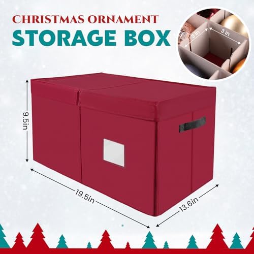 BlessedSeason Christmas Ornament Storage Box，Stackable 6 Drawer Organizers，Max 112 3" Christmas Dauble, Adjustable Christmas Ball Storage Container Bins, Red - Image 2