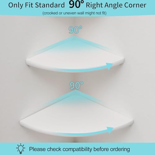 Corner Shelf, White Floating Corner Shelf, Set of 2 7inch Solid Oak Wood Corner Wall Shelves, Round End Wall Mount Display Shelf with Wire Hole for Small Plant for Bedroom Kitchen, Living Room - Image 5
