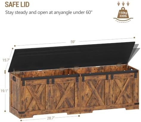 Hzuaneri 59 inches Farmhouse Storage Chest and Bench | 70 Gal | 330lb Seat - Image 3