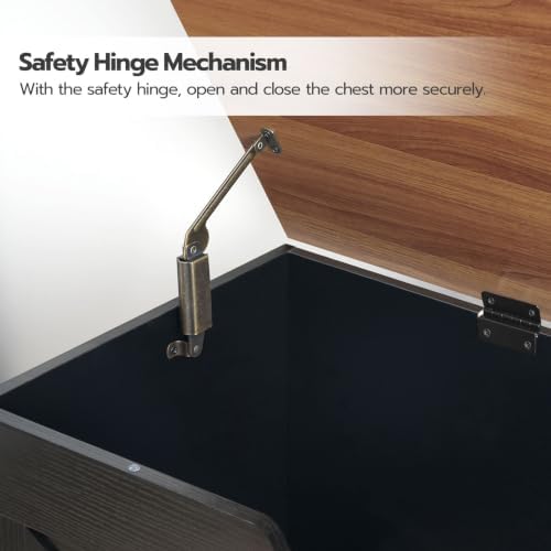 HOOBRO Storage Bench, 39.4" Retro Wooden Storage Chest with U-Shaped Cut-Out Pull, Safety Hinge, Supports 330 lb and Easy Assembly for Toy Box Organizer (Black and Walnut) BH771CW01G1 - Image 4
