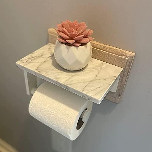 Gypie Toilet Paper Holder with Marble Shelf, Wall Mounted White - Image 2