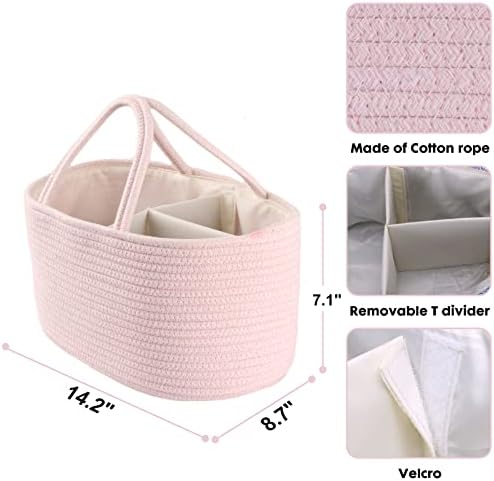 XUANGUO Pink Cotton Rope Baby Diaper Caddy Organizer Basket for Girls - Image 3