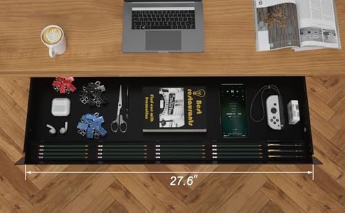 Large Under Desk Mounted Sliding Drawer with Pencil Tray and 60 Degree Tilt Panel to Pull Out, 30'' Long & 13'' deep Large Storage Organizer for Sit Stand Workstation - Image 2