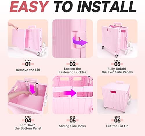 Nedcart Rolling Crate with Stair Climbing Wheels, Foldable Utility Cart with Detachable Lid & Telescoping Handle, Portable Rolling Cart Tote Basket for Teacher Upstairs Grocery Shopping - Image 7