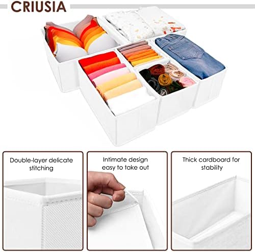 Criusia 6 Pack Clothes Drawer Organizer, Fabric Foldable Closet Dresser Drawer Organizer for Clothing, Bra Sock Underwear Drawer Organizer for Nursery Dorm Bedroom Organization (6 Bins, White) - Image 2