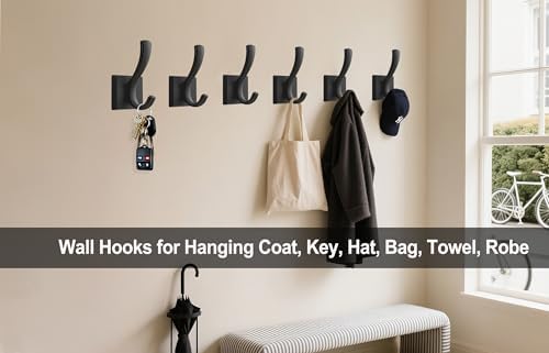 TOFIIGREM 3 Pack Black Towel Hooks, Towels Robe Holder for Bathroom Coat Hooks for Wall Hanging Key Hat Backpack (3 Pack, Black) - Image 5