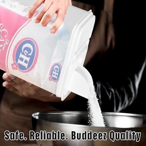 Buddeez Large Food Storage Container - 8 Quart Pantry Buddy, All Purpose Clear Kitchen Organization and Storage - Cereal, Flour, Sugar, Rice Dispenser, EZ Pour Spout and Easy Grip Handle (White Lid) - Image 4
