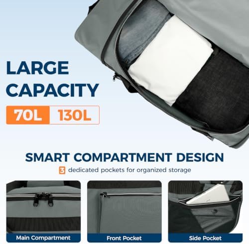 uarition 70L Foldable Rolling Duffle Bag with Wheels - Image 3
