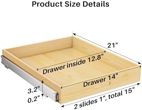 Pull Out Cabinet Organizer, Soft Close Wooden Slide Out Drawers for Pots and Pans, Full-extension Roll Out Shelves for Kitchen Cabinets, Pantry Organization, Bottom & Side Mount(15"W X 21"D x 3.4''H) - Image 2