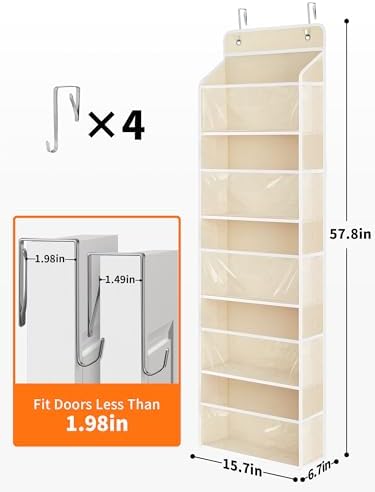 JARLINK Over The Door Toy Storage Organizer w/Clear Window, Beige, 2 Pack - Image 2