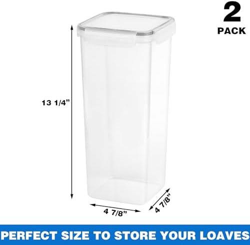 Tiawudi 2 Pack Bread Box, Plastic Bread Container, Bread Storage for Kitchen Counter, Bread Keeper with Airtight Lid, Tall Bread Saver, Sandwich Bread Holder, 5.6 Qt / 5.3L Each - Image 2