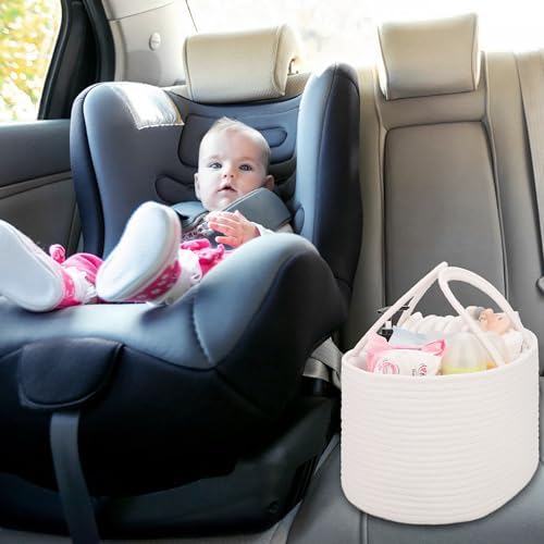 COMSE Large Cotton Rope Baby Diaper Caddy Organizer with Handles, White - Image 4