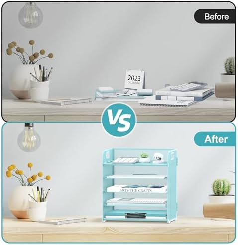 SUPEASY 2 Pack 5-Tier Blue Desk Organizer with Handle Mesh Desk File/Paper Organizer Letter Tray for Office, School and Home Easy Installation - Image 6