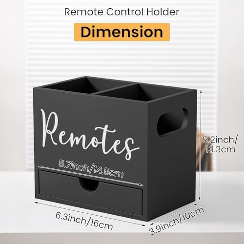 Remote Control Holder, TV Remote Holder with Drawer, Wood Remote Control Organizer for Table, Media Storage Box for Nightstand, Living Room (Black,2 Slots) - Image 5