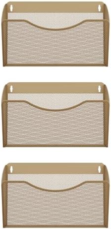 EasyPAG Wall File Organizer, Metal Mesh Hanging File Folder Holder for Letter/A4 Size Folders, Vertical Wall Mount Mail Sorter for Office Paperwork, Classroom, Gold - Image 2