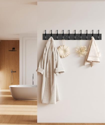 Optish 1 Pack Wooden Black Coat Rack Wall Mount, 16.1" Rustic Coat Hanger Hooks with 10 Double Hooks, Wall Coat Rack for Hat, Clothes, Bags, Jacket - Image 4