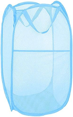 Larpur Pop up Laundry Hamper, Collapsible Laundry Basket, Portable Mesh Clothes Hamper for Home Room, College Dorm, Apartment, Foldable Hamper with Carry Handles, Sky Blue by Larpur