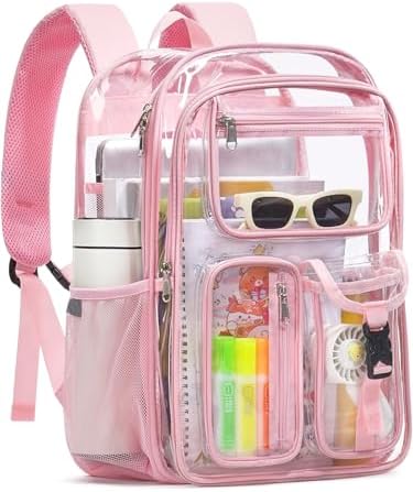 Clear Backpack for School, 17" Heavy Duty Double-Layer Clear Bookbag by QOECI