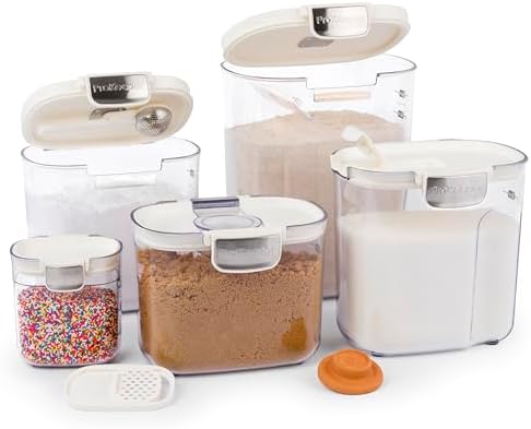 ProKeeper+ Airtight Food Storage Container Set – Clear Plastic Flour and Sugar Canister Set with Magnetic Accessories for Kitchen Organization (White, 9-Piece) - Image 3