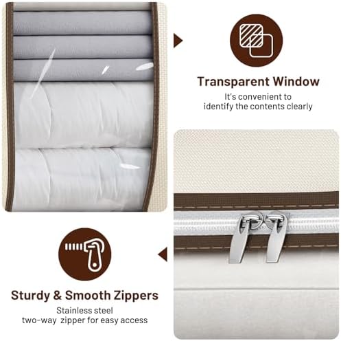 SLEEPING LAMB 170L Huge Blanket Storage Bag, Sturdy Oxford Fabric Comforter Storage Bag with Handles and Window, Foldable Bedding Container Organizer for King-size Duvets, Sheets, Pillows, Clothes - Image 6