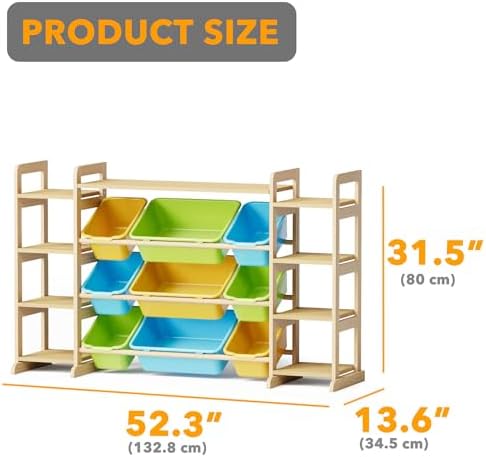 SpaceAid Large Toy Storage Organizer 9 Shelves 9 Bins, Toy Organizers Storage Bookshelf, Kids Bin Shelf Toys Box Bookcase for Bedroom Playroom Organization Room Decor, Multi-Colored - Image 4