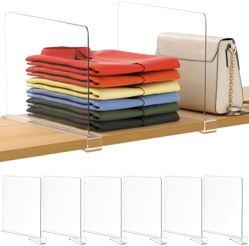 6 Pack 12 Inches [Extra Tall Version] Clear Shelf Dividers for Organization, Acrylic Closet Shelf Vertical Shelves Organizer for Bedroom, Office and Kitchen by Famyards