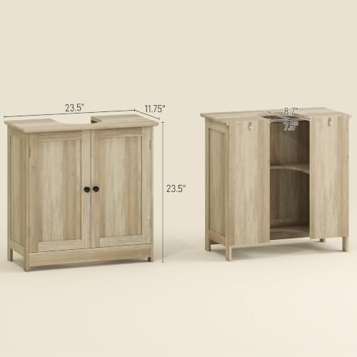 HOMCOM Under Sink Bathroom Cabinet with 2 Doors, Shelf, U-Shape, Oak - Image 3