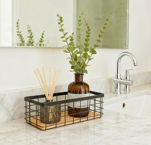 ShabbyDecor Farmhouse Metal Wire Basket with Detachable Wood Base,Small - Image 6