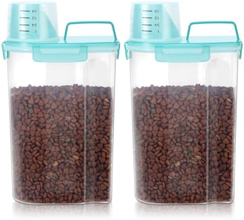 3-5Lbs Airtight Small Dog Cat Pet Food Storage Container (Clear Blue 2Pack) by LEAWALK