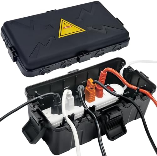 Hrensaw Medium Outdoor Electrical Box(10.6x5.5x4.5inch),Weatherproof Connection Box w/6 Cable Entry,IP54 Waterproof Extension Cord Cover Protect Power Strip,Timer,Plug,Holiday Lights,Black by Hrensaw