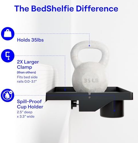BedShelfie Bedside Shelf for Dorm Room - Cup Holder, Black - Image 5