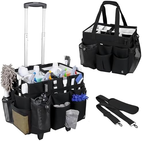 Rolling Cleaning Caddy Bag Built-in Hard Plastic Sheet Detachable Trolley by Timoxi