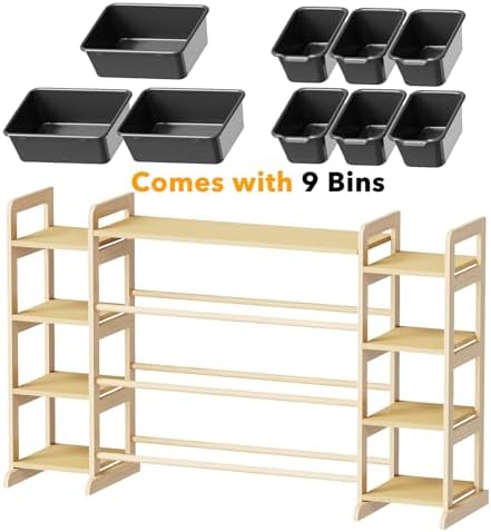 SpaceAid Large Toy Storage Organizer 9 Shelves 9 Bins, Toy Organizers Storage Bookshelf, Kids Bin Shelf Toys Box Bookcase for Bedroom Playroom Organization Room Decor, Neutral Gray - Image 7