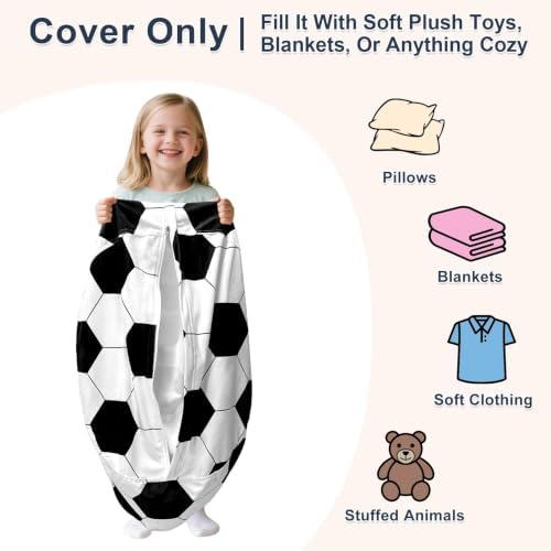 Lukeight Soccer Stuffed Animal Storage Bean Bag Chair Cover for Kids (No Filler), Velvet Plush Toy Organizer Seat, Long YKK Zipper, Side Pocket, Large 27"D x 16"H - Image 2