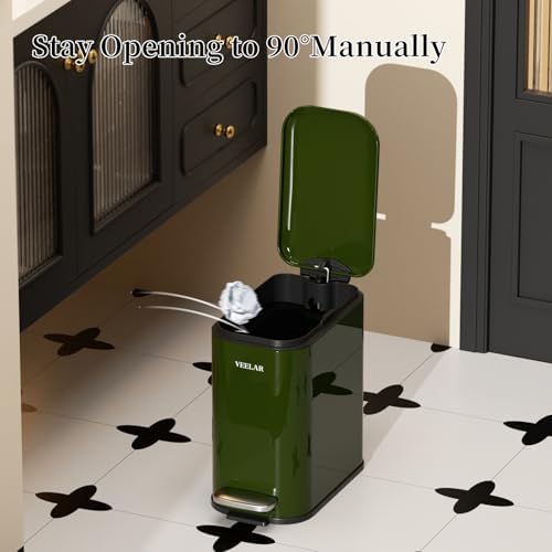 Slim Bathroom Trash Can with Lid, 1.6 Gallon / 6 Liter Stainless Steel Trash Bin, Step Pedal Garbage Cans for Bedroom, Kitchen, Office (Black) - Image 4