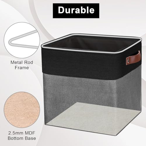Bagnizer Collapsible Fabric Storage Cubes 11x11 Cube Storage Bins, 4 Pack Closet Baskets Box with Handles for Organizing, Shelf, Toys, Clothes, Home, Office, Nursery (Grey&Black) - Image 4