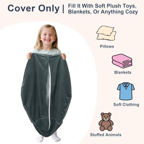 Lukeight Stuffed Animal Storage Bean Bag Chair Cover for Teens, Velvet Plush Toy Organizer Seat, Cover Only, No Filling Included, Long YKK Zipper, Side Pocket, XX-Large 36"D x 20"H - Image 2