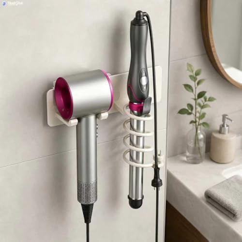 2-in-1 Wall Mount Hair Tool Organizer Hair Dryer Holder, White - Image 3