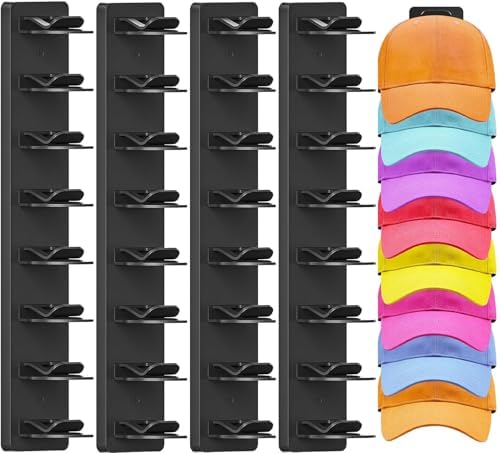 4 Pack Hat Organizer for Baseball Caps, Wall-Mount Hat Rack for Closet Door by Fododo