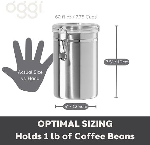 Oggi Stainless Steel Kitchen Canister 62 fl oz - Airtight Clamp Lid, Clear See-Thru Top - Ideal for Kitchen Storage, Food Storage, Pantry Storage. Large Size 5" x 7.5". - Image 5